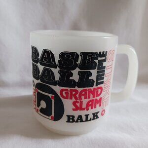Vintage Glasbake Milk Glass Coffee Mug Baseball‎ Terminology Strike Balk More